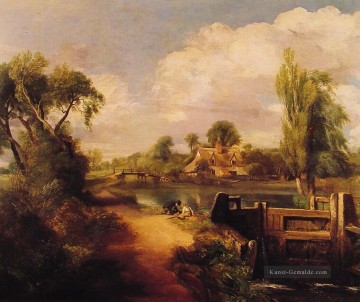  romantische Malerei - Landschaft Jungen Fischen romantische John Constable